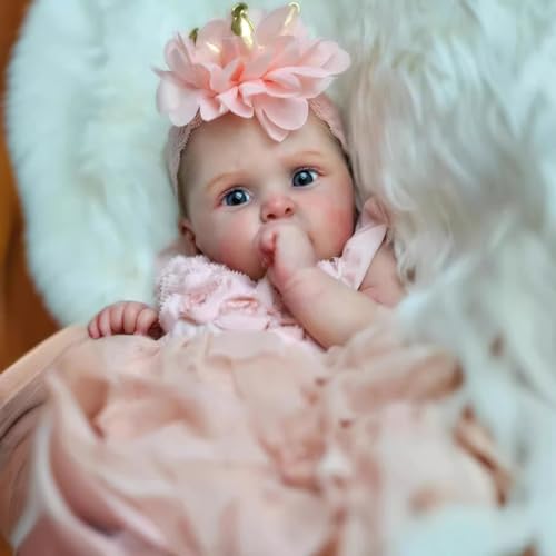 MineeQu 19 Zoll Verwurzeltes Haar Lebensechte Reborn Baby Puppe aus weichem Vinyl Realistischees Neugeborenes Mädchen Puppen Stirnband Floral, EIN Moment in Meinen Armen, Für Immer in Meinem Herzen von MineeQu