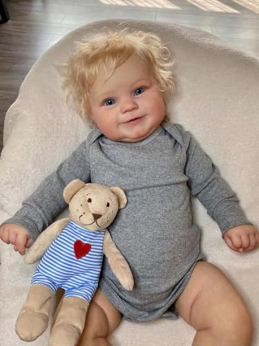 MineeQu 20 Zoll Blondes Haar Süßes Lächeln Realistischee Reborn Baby Puppen Gefertigt in Vinyl Ganzkörper Anatomisch Korrekt Lebensecht Neugeborenes Mädchen Puppe Waschbar von MineeQu