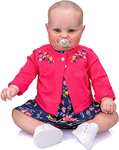 MineeQu 24 Zoll 60CM Große Größe Handzeichnung Haar Neugeborenes Baby Reborn Kleinkind Mädchen Maddie Süße Lächelnde Weiche Gewichtete Körper Flexible Sammlerstück Kunstpuppe von MineeQu