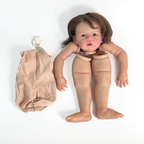 MineeQu 24 Zoll Verwurzeltes Haar bereits gemalt Kits Realistische Reborn Baby Puppe Teile detaillierten Malerei Venen lebensecht fertig Neugeborenes Puppe Größe Stoff Körper und Augen enthalten von MineeQu