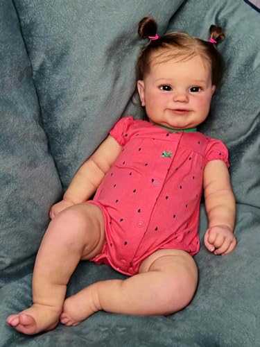 MineeQu Lifelike Reborn Baby Puppen 60cm Weiches Vinyl Handgefertigt Realistische Baby doll Anbetungswürdig Lächelnd Lebensecht Neugeboren Kleinkind Mädchen Puppen sicher für Kinder ab 3 Jahren von MineeQu