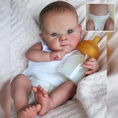 MineeQu Realistische Reborn Preemie Baby Puppen 45CM Vinyl Vollkörper Anatomisch Korrekt Lebensechte Neugeborene Baby Doll Grüne Augen Sammelbare Kunst Mädchen Puppe Sicher für Kinder ab 3 Jahren von MineeQu