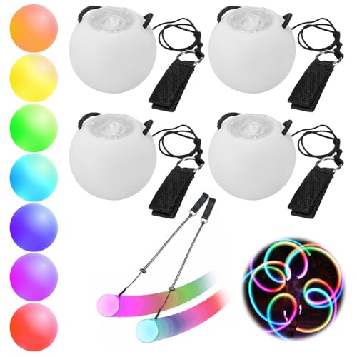 Mineup 4 Stück LED Poi Bälle, Leuchtende POI Jonglierbälle Mit Regenbogen Farben Und Strobe Effekt, LED Poi Jonglierbälle Kinder, Jonglierbälle Leuchtend Für Kinder Und Erwachsene, Anfänger Mineup 4 Stück LED Poi Bälle, Leuchtende POI Jonglierbälle Mit Regenbogen Farben Und Strobe Effekt, LED Poi Jonglierbälle Kinder, Jonglierbälle Leuchtend Für Kinder Und Erwachsene, Anfänger von Mineup