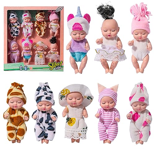 Mineup 8 Stück Mini Reborn Puppen, 3,5 Zoll Newborn Reborn Baby Mini Baby Puppe, Baby Schlafende Wiedergeburt Puppen Waschbares PVC Material für Mädchen Kleinkinder Kinder von Mineup