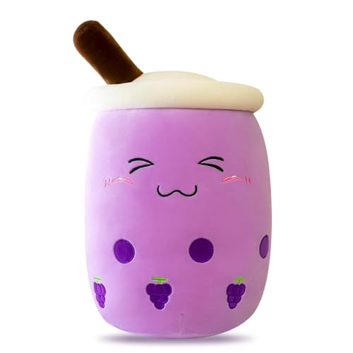 Mineup Bubble Tea Plüschkissen, 35CM Kawaii Bubble Tea Plüsch, Milchtee Softpuppe, Tea Kuscheltier Geschenk für Kinder Mädchen Jungen (Lila) von Mineup