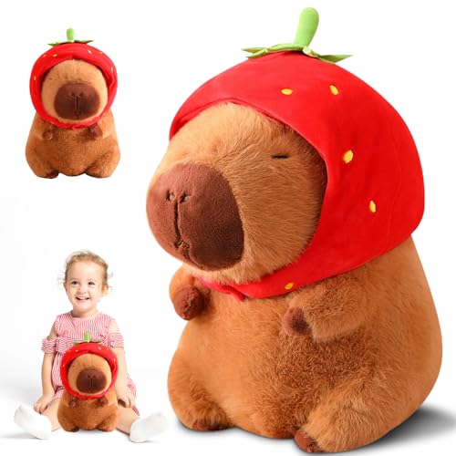 Mineup Capybara Kuscheltier, 30cm Capybara Plüschtier mit Erdbeerkopfbedeckung, Capybara Plushie Puppen, Niedlichen Capybara Plushie, Simulation Tier Capybara Puppen, Geschenk für Mädchen Jungen Mineup Capybara Kuscheltier, 30cm Capybara Plüschtier mit Erdbeerkopfbedeckung, Capybara Plushie Puppen, Niedlichen Capybara Plushie, Simulation Tier Capybara Puppen, Geschenk für Mädchen Jungen von Mineup