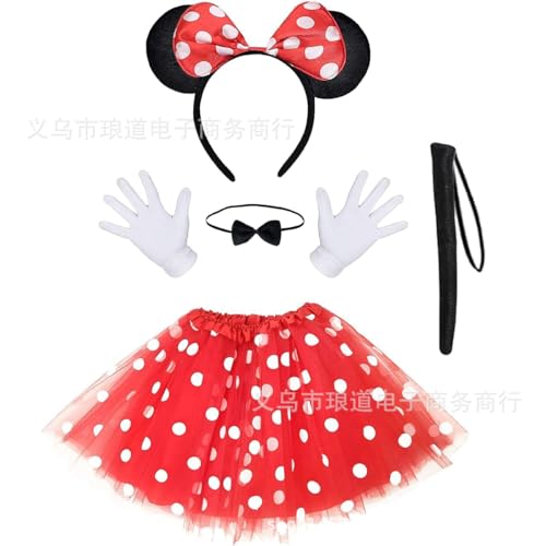 Mineup Damen Maus Mouse Kostüm, Mädchen Maus Mouse Kostüm Set, Mouse Tutu Rock Haarreifen mit Maus Handschuhe Ohren Schwanz Fliege und Luftballons für Fasching, Karneval, Motto- und Cosplay-Partys von Mineup