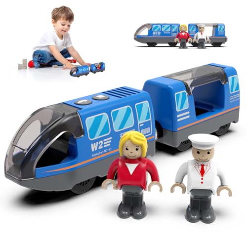 Mineup Eisenbahn Elektrische lok Holzeisenbahn Zug, Batteriebetriebener Lokomotivzug, Motorisierter Zug für Holzschienen, leistungsstarker Motorzug Kompatibel mit Thomas, Brio, Chuggington (Blau) von Mineup