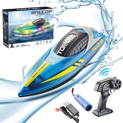 Mineup Ferngesteuertes Boot, 2,4 GHz RC Boot Mit LED-Licht, 15 KM/H Einstellbar Speedboot, Rennboot RC Für Kinder Erwachsene, Speedboot Ferngesteuert Für Kinder Ab 3 4 6 8 Jahre von Mineup