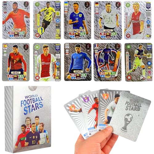 Mineup Fussball Karten, 55 Stück Fußball Star Sammelkarte, Fußball Trading Cards, Kartenspiel, Kinder zum Sammeln von Karten Für Fans, Kinder, Teenager und Erwachsene, Silber-Edition von Mineup