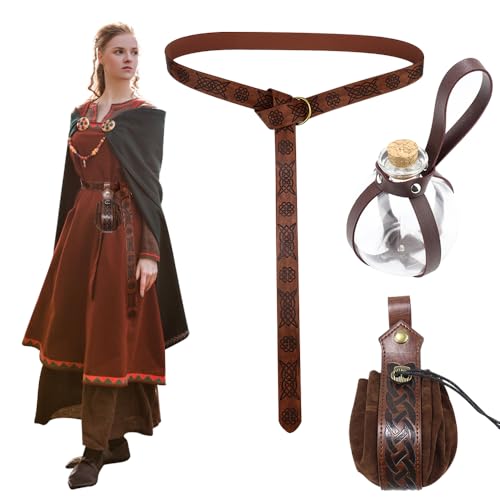 Mineup Halloween Nekromanten Anzug, 3pcs Mittelalter Kleidung Für Damen Herren, Mittelalter Accessoires, Mittelalter GüRtel, Gürteltasche, Zaubertrank Flasche Gürtel Für Cosplay Wikinger Kostüm von Mineup