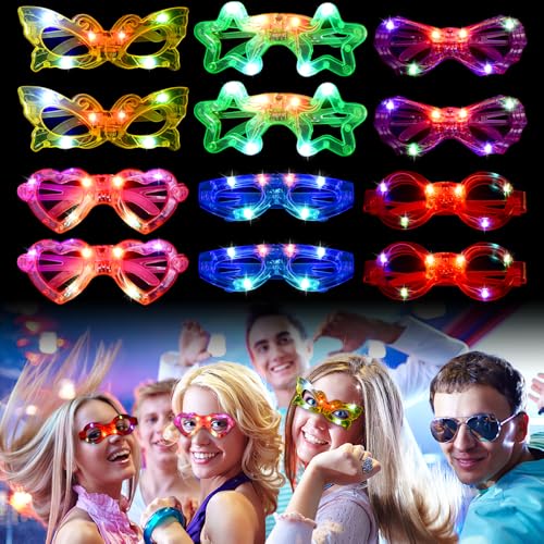 Mineup LED Brille für Party, 12 Stück LED Brille Party Brille, LED Brillen für Party, Shutter Shades Brille, Neon Partybrille Leuchtende Brille für Mitgebsel Kindergeburtstag Karneval von Mineup