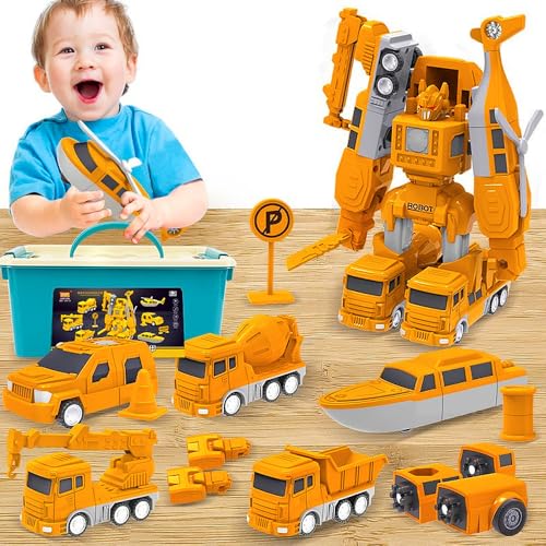 Mineup Magnetische Transform Spielzeug für Kinder, 26pcs Baustellenfahrzeuge Auto Spielzeugset, Roboter Spielzeug,Magnetic Transform Engineering Toys DIY Zusammengebaut Spielzeug für 3+ Jungen Mädchen von Mineup