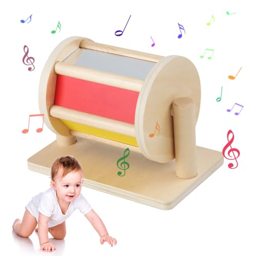 Mineup Montessori Spinning Drum, Montessori Spinntrommel aus Holz, Spinning Rainbow Baby Toy, Spinning Drum Baby Spielzeug für 1 Jahre Alt, Geschenk für Baby Jungen Mädchen ab 1 Jahr(15.5*13*21cm) von Mineup