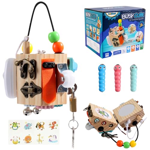 Mineup Busy Board Baby, 15 in 1 Motorikwürfel, Busy Activity Cube, Montessori Lernspielzeug, Activity Würfel, Tragbares Anti Stress Spielzeug, Activity Board Spielzeug für Kleinkinder ab 3 Jahren von Mineup