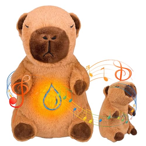 Mineup Schlummer Capybara Kuscheltier mit Herzschlag, Kuscheltier mit Atembewegung und Musik, Einschlafhilfe Plüschtier, Einschlafhilfe Babys mit Licht und Musik für Babyparty Weihnachten Geschenke von Mineup