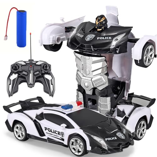 Mineup Transformator Ferngesteuertes Auto, Auto Roboter Spielzeug für Kinder, 2.4GHz Verformung Roboter, Rc Auto Roboter, RC Polizeiauto mit Batterie, Spielzeug ab 3 4 5 6 7 8 9 Jahre Mädchen von Mineup