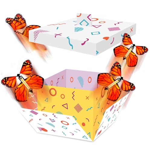 Mineup Schmetterlings Explosion Geschenkbox, Fliegende Schmetterlinge mit Box, Schmetterlinge Überraschungsbox, Butterfly Box für Geburtstag Hochzeit Abschluss Party-12,5x10x12,5cm von Mineup