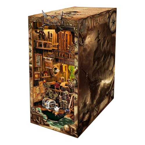 Book Nook Kit Für Erwachsene, 3D-Puzzle-Buchstützen-Dekoration - D-IY Miniatur Puppenhaus Booknook Kit Mit Led-Licht - 3D Holz Bücherregal Puzzle Booknook Insert Decor Crafts von Mingchengheng