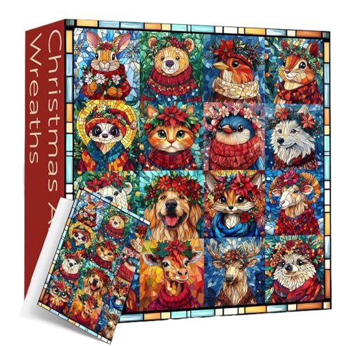 Weihnachts-Puzzle - Adventskalender 2024 Tierpuzzles - Kreative Blumen-Tier-Puzzles,1000 Teile Lustiges Tierpuzzle, Feiertagsdekoration, Puzzle Für Erwachsene von Mingchengheng