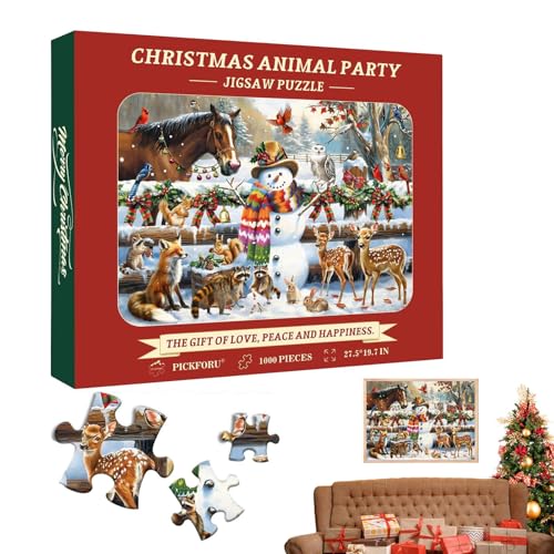 Weihnachts-Puzzle | Weihnacht Adventskalender Puzzles | Weihnachten 1000-teiliges Tierpuzzle | Weihnachtsdekorationen, Weihnachten Puzzle 1000 Teile Für Erwachsene Puzzle, 70 x 50 cm von Mingchengheng