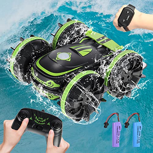 Mingfuxin Amphibisches Ferngesteuertes Auto, 2.4 GHZ 4WD Wasserdichtes RC Stunt Car Boot, 360° Drehbarer Hobby-rennwagen Mit Gestensensor Für 6-14 Jahre Jungen Mädchen Weihnachten Geburtstag Geschenke von Mingfuxin