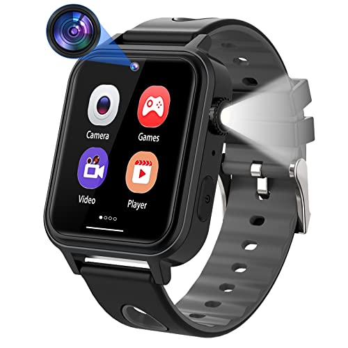 Mingfuxin Kinder Spiele Smartwatch, Smart Watch für Kinder mit Touchscreen, 18 Spieles, Kamera, Schrittzähler, Wecker, MP3-Musikplayer für Kinder, Jungen, Mädchen, Weihnachten, Geburtstag(Schwarz) von Mingfuxin