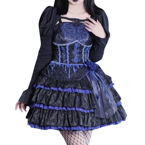 Halloween Gothic Punk Diablo Wochenende Tanzparty Kleid Strapse Cosplay Kleid Kostüm (L, MIQ027-LAN) von Mingyuezai