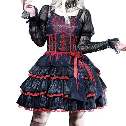 Halloween Gothic Punk Diablo Wochenende Tanzparty Kleid Strapse Cosplay Kleid Kostüm (L, MIQ027-Red) von Mingyuezai