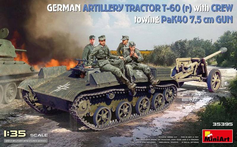 German Artillery Tractor T-60 (r) w/PaK40 Gun & Crew von Mini Art