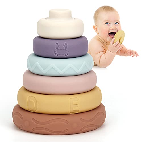 Mini Tudo Stapelspielzeug mit Ringen & Squeeze Zahnen Babyspielzeug,6 Stück Stapelturm & Beißringe,Früherziehung Montessori Spielzeug 6 12 18 24 Monate Baby Kleinkind Jungen Mädchen von Mini Tudou