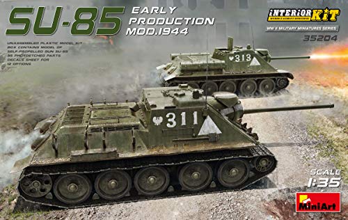 Mini Art 35204 1:35 SU-85 Mod.1944 Frü. Prod. Interieur - originalgetreue Nachbildung, Modellbau, Plastik Bausatz, Basteln, Hobby, Kleben, Modellbausatz, Zusammenbauen, unlackiert von MiniArt