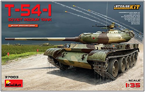 Mini Art 37003 1:35 T-54-1 Sov. Mit. Panzer Interieur-originalgetreue Nachbildung, Modellbau, Plastik Bausatz, Basteln, Hobby, Kleben, Modellbausatz, Zusammenbauen, unlackiert von MiniArt