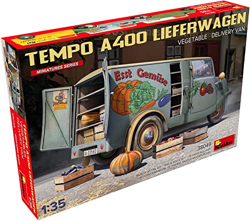 Mini Art 38049 1:35 Tempo A400 Lieferwagen Gemüsehandel - originalgetreue Nachbildung, Modellbau, Plastik Bausatz, LKW Bausatz, Auto Bausatz, Bausatz für Erwachsene von MiniArt