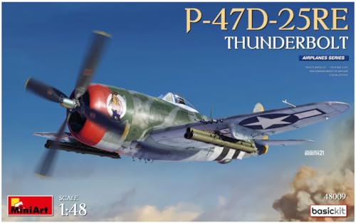 Mini Art 48009 1:48 P-47D-25RE Thunderbolt Basis Kit-originalgetreue Nachbildung, Modellbau, Plastik Bausatz, Basteln, Hobby, Kleben, Modellbausatz, Zusammenbauen, unlackiert von MiniArt