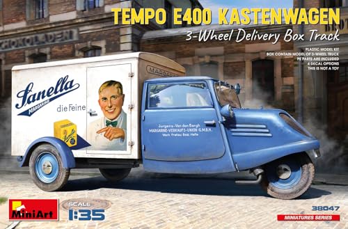 Mini Art 38047 1:35 Tempo E400 Kastenwagen 3-Rad - originalgetreue Nachbildung, Modellbau, Plastik Bausatz, Basteln, Hobby, Kleben, Modellbausatz, Zusammenbauen, unlackiert von MiniArt