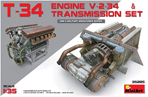 Mini Art 35205 1:35 T-34 Motor (V-2-34) m.Getriebeblock - originalgetreue Nachbildung, Modellbau, Plastik Bausatz, Basteln, Hobby, Kleben, Modellbausatz, Zusammenbauen, unlackiert von MiniArt