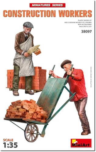 MiniArt 38097 1:35 1:35 Figuren Set Bauarbeiter m. Zubehör (2) - originalgetreue Nachbildung, Modellbau, Plastik Bausatz, Basteln, Hobby, Kleben, Modellbausatz, Zusammenbauen von MiniArt