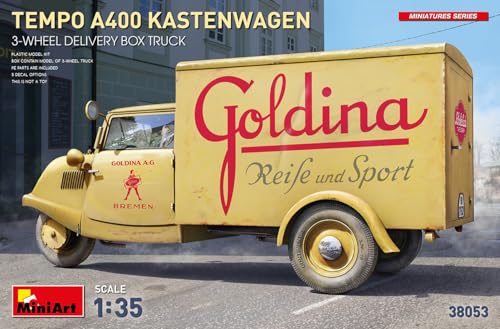 Mini Art 38053 1:35 Tempo A400 3 Rad Lieferwagen - originalgetreue Nachbildung, Modellbau, Plastik Bausatz, Basteln, Hobby, Kleben, Modellbausatz, Zusammenbauen, unlackiert von MiniArt