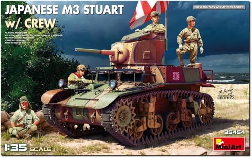 Miniart 35454 1:35 JPN M3 Stuart m. Besatzung (4) - originalgetreue Nachbildung, Modellbau, Plastik Bausatz, Basteln, Hobby, Kleben, Modellbausatz, Zusammenbauen von MiniArt