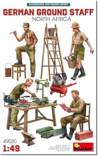 Miniart 49020 1:48 Figuren Set Dt. Bodenpersonal (4) NAfr.- originalgetreue Nachbildung, Modellbau, Plastik Bausatz, Basteln, Hobby, Kleben, Modellbausatz, Zusammenbauen von MiniArt