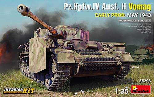 Mini Art 35298 1:35 Dt. Pz.Kpfw.IV AUSF.H (V) Frü. Int. - originalgetreue Nachbildung, Modellbau, Plastik Bausatz, Basteln, Hobby, Kleben, Modellbausatz, Zusammenbauen, unlackiert von MiniArt