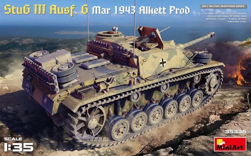 Mini Art 35336 1:35 Dt. StuG III AUSF.G März 43 (A)-originalgetreue Nachbildung, Modellbau, Plastik Bausatz, Basteln, Hobby, Kleben, Modellbausatz, Zusammenbauen, unlackiert von MiniArt