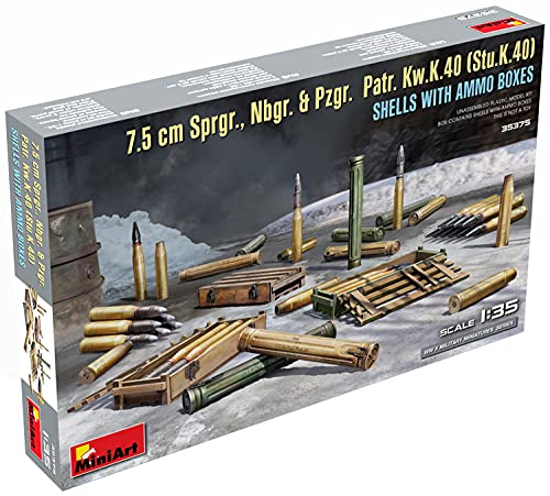 Mini Art MIN35375 1:35-7,5 cm Sprgr Nbgr,Pzgr,Patr,Kw.K.40 Muscheln, unlackiert von MiniArt