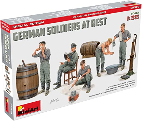 Mini Art 35378 1:35 Fig. Deutsche Soldaten in Ruhe (5) SE - originalgetreue Nachbildung, Modellbau, Plastik Bausatz, Basteln, Hobby, Kleben, Modellbausatz, Zusammenbauen, unlackiert von MiniArt