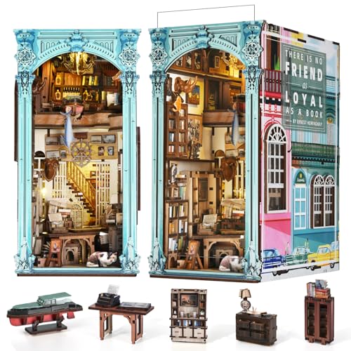 MiniCity Book Nook Kit, DIY Miniatur Puppenhaus Booknook Kit, 3D Holz Puzzle Buchstütze Bücherregal einfügen Dekor mit LED-Licht für Jugendliche und Erwachsene(Hemingway-Haus) von MiniCity