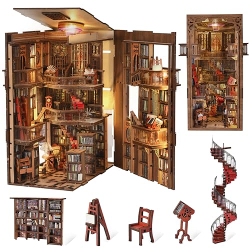 MiniCity Book Nook Kit, DIY Miniatur Puppenhaus Booknook Kit, 3D Holz Puzzle Buchstütze Bücherregal einfügen Dekor mit LED-Licht für Jugendliche und Erwachsene (Abbey Library) von MiniCity