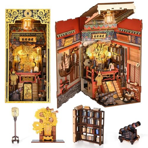 MiniCity Book Nook Kit, DIY Miniatur Puppenhaus Booknook Kit, 3D Holzpuzzle Buchstütze Bücherregal Einsatz Dekor mit LED-Licht für Teenager und Erwachsene (The Emperor's Study) von MiniCity