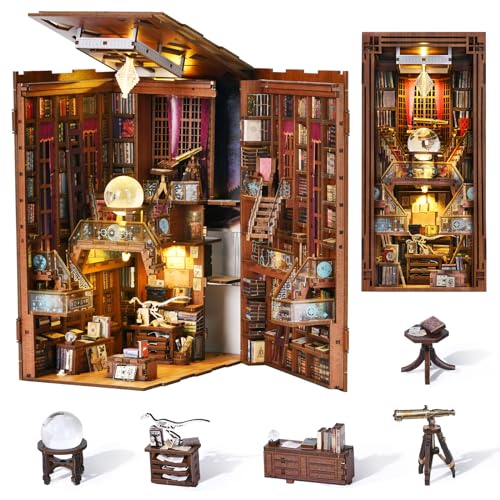 MiniCity Book Nook Kit, DIY Miniatur Puppenhaus Booknook Kit, 3D Wooden Puzzle Bookend Bookshelf Insert Decor mit LED-Licht und Staubschutzhülle für Jugendliche und Erwachsene (Beyond Library) von MiniCity