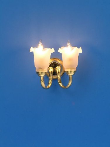 MiniMundus 2-armige Wandlampe, Birne und Lampenschirm zum Auswechseln für das Puppenhaus von MiniMundus